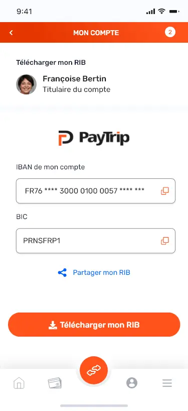 Paytrip compte RIB application